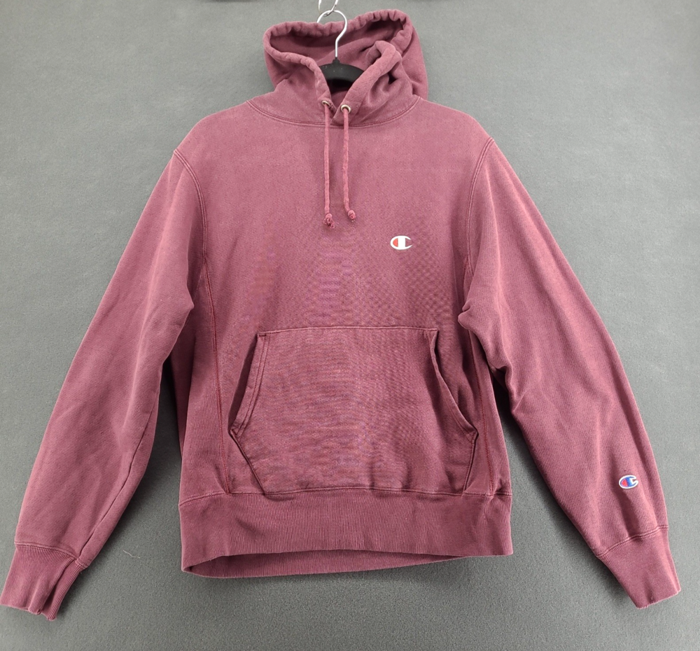 Champion Reverse Weave Hoodie Mens Small Maroon Faded Distressed Pullover READ